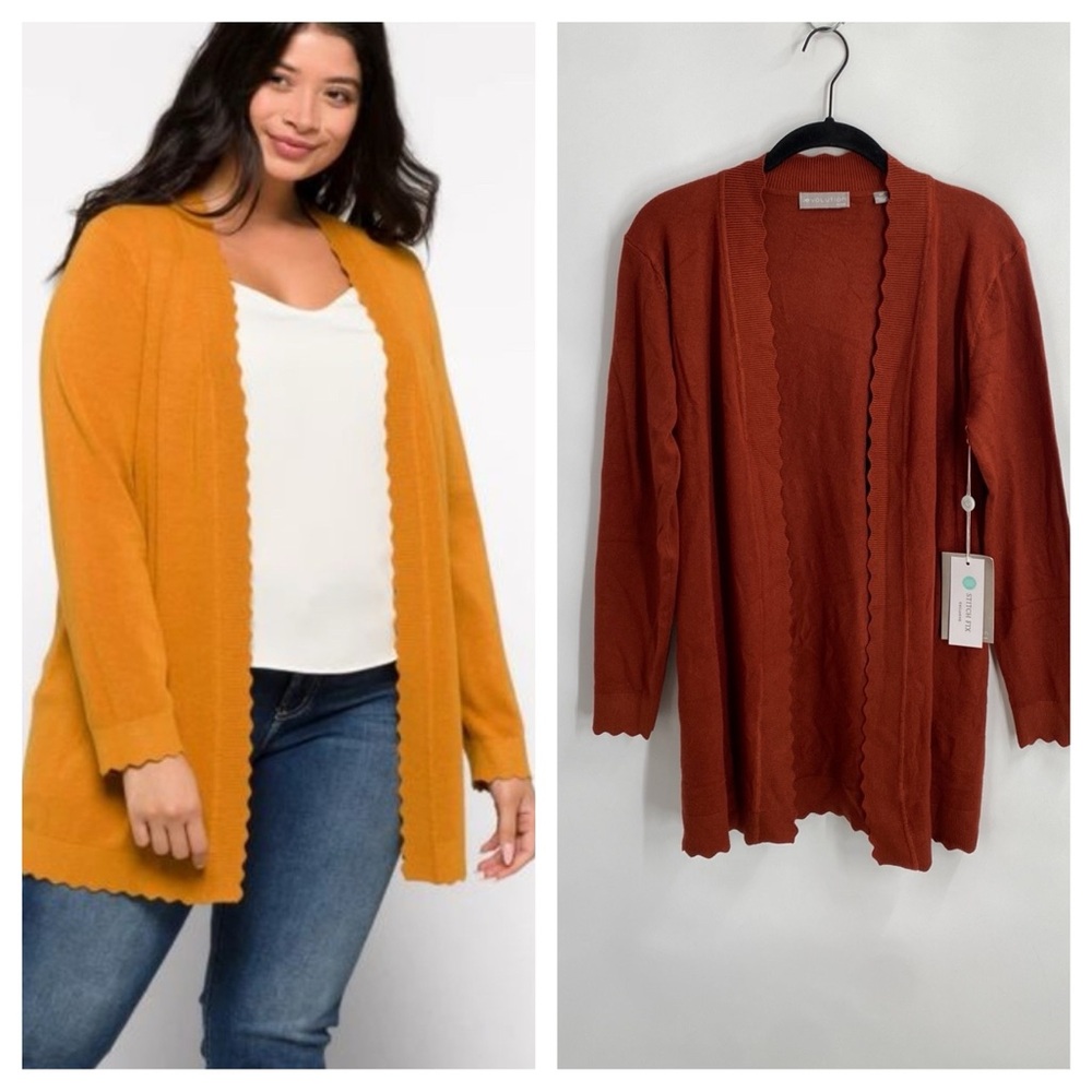 Evolution By Cyrus Davison Scalloped Cardigan Lightweight Stretchy Knit Size SP